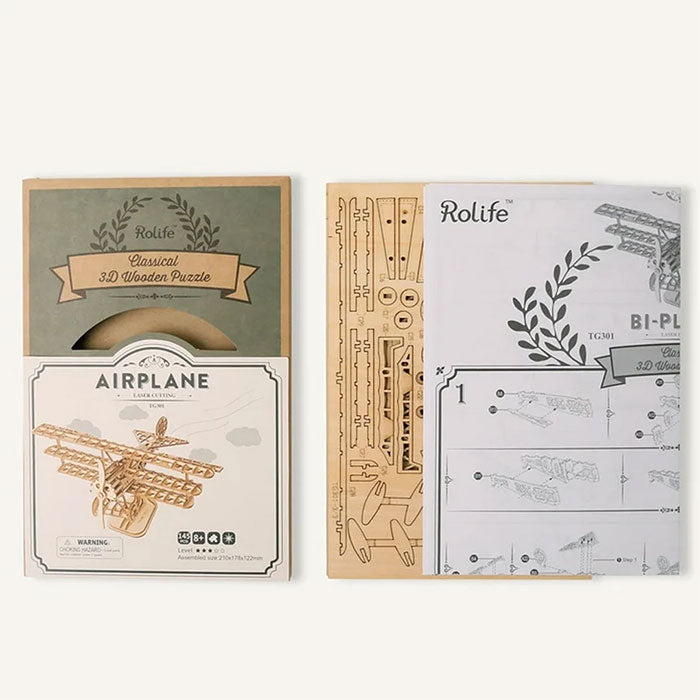 3D Wooden Puzzle - Vintage Bi-Plane