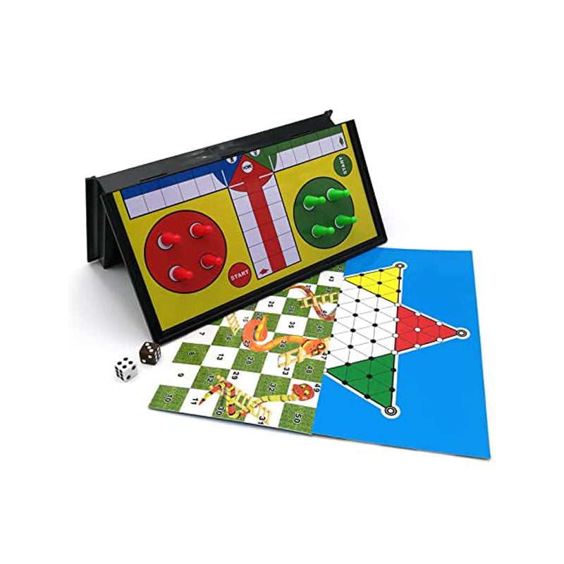 TradeOpia 3-in-1 Snakes and Ladders, Classic Ludo and Chinese Checkers 12.6" Family Games Set