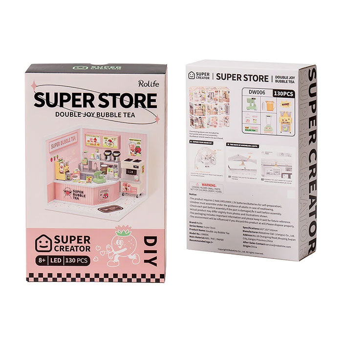 Rolife Super Creator Double Joy Bubble Tea Plastic DIY Miniature House Kit - 130 PCS