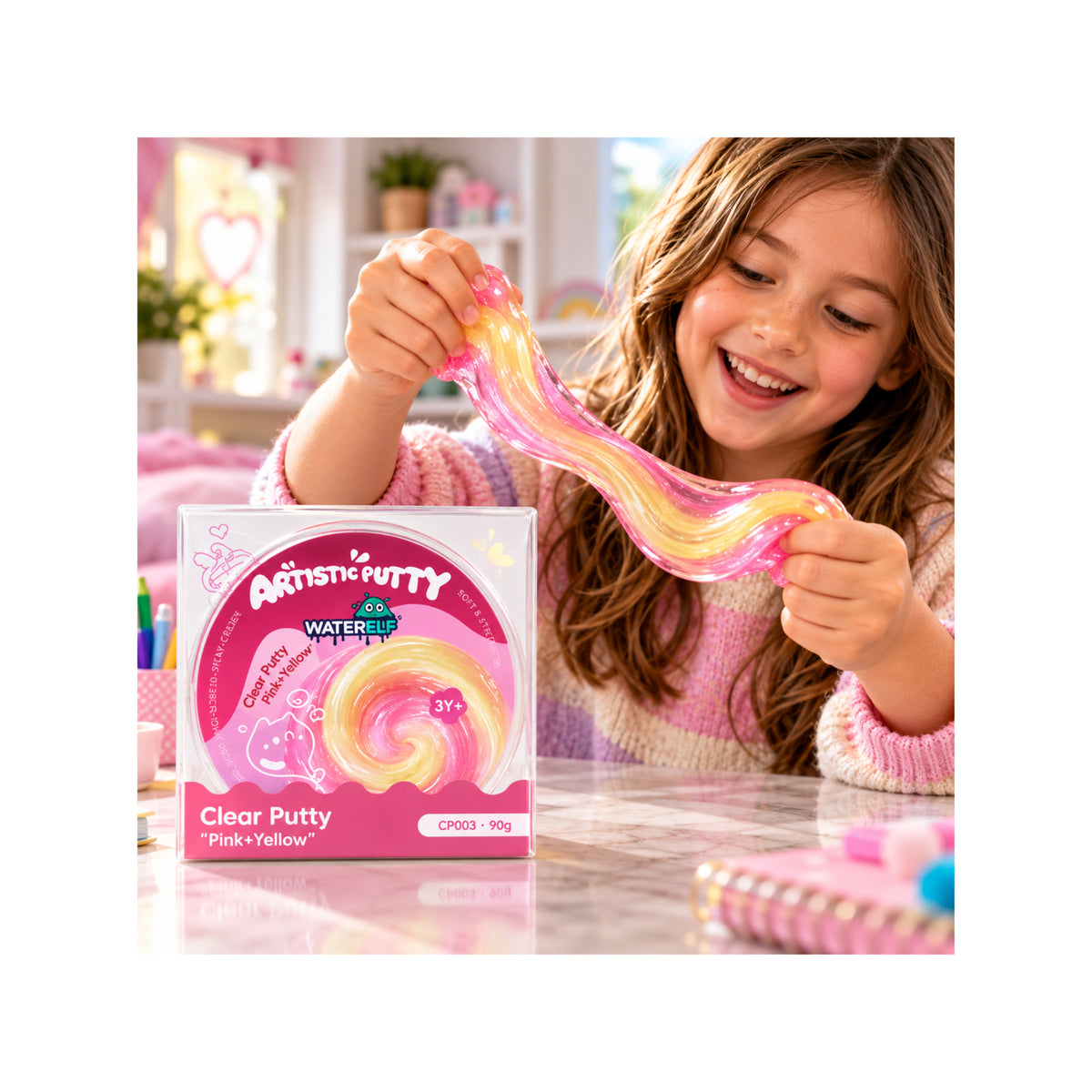 Clear Pink & Yellow Putty Slime - Stretchy Slime