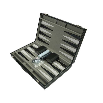 Backgammon Board Game Set PU Leather Classic Board Handheld Black and White 15" (Style May Vary)