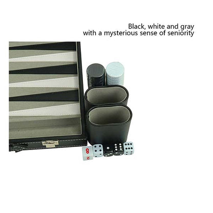 Backgammon Board Game Set PU Leather Classic Board Handheld Black and White 15" (Style May Vary)