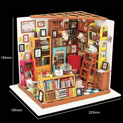Wooden DIY Miniature Dollhouse Kit with Furniture and Accessories, Sam's Study