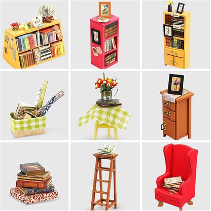 Wooden DIY Miniature Dollhouse Kit with Furniture and Accessories, Sam's Study
