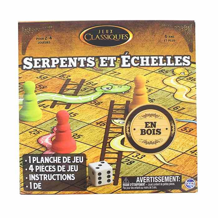 TCG Games Classic Snakes And Ladders Wooden Game Board - Brown