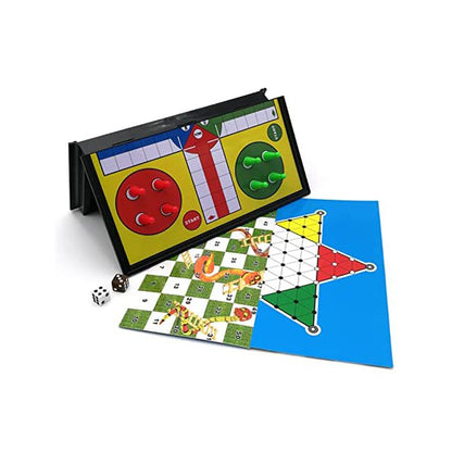 TradeOpia 3-in-1 Snakes and Ladders, Classic Ludo and Chinese Checkers 12.6" Family Games Set