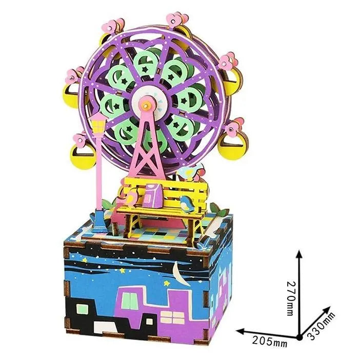 3D Wooden Puzzle Music Box Ferris Wheel Fully Assembled With Display Case
