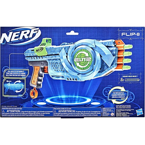 NERF Elite 2.0 Flipshots Flip 8 Blaster Rotating Dart Barrels 8 Dart Capacity 8 Elite Darts