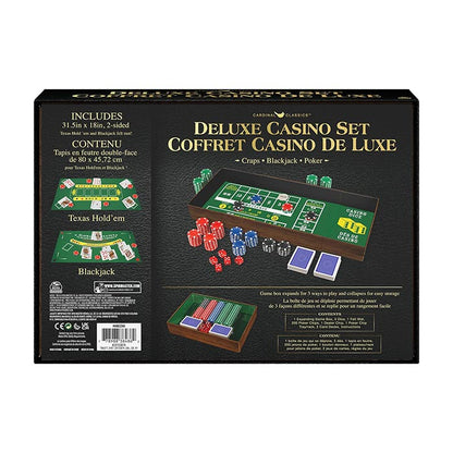 Deluxe Casino Set 3-Games-In-1 Craps Blackjack and Texas Hold 'Em Poker
