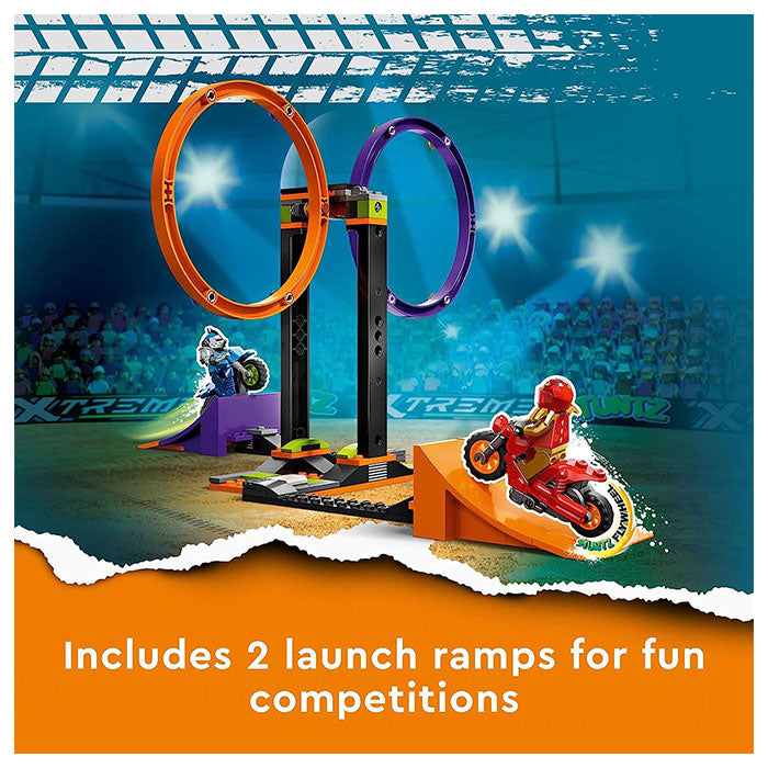LEGO City Stuntz Spinning Stunt Challenge, 1 or 2 Player Tournaments with Flywheel-Powered Motorcycle Toys