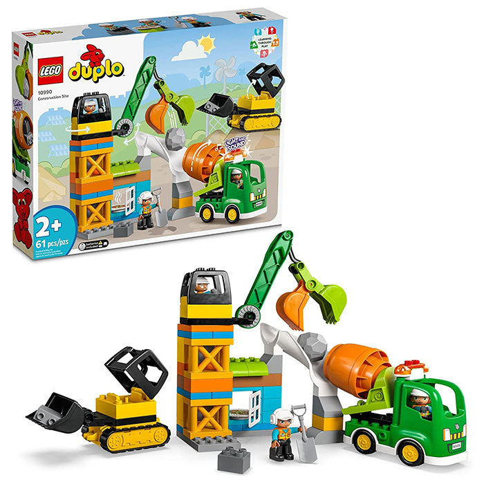 LEGO DUPLO Construction Site, Crane Toy, Bulldozer &amp; Cement Mixer, Large Bricks Educational Sensory