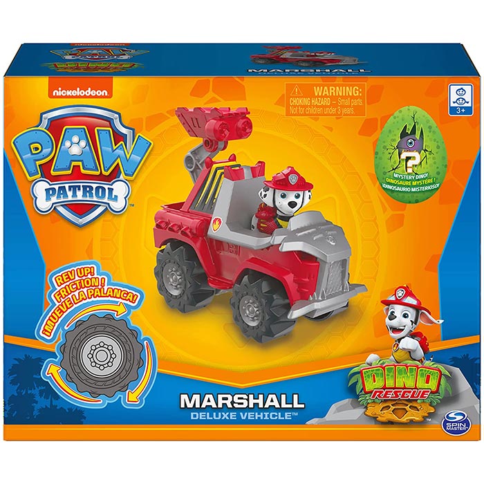 PAW Patrol, Dino Rescue Marshall s Deluxe Rev Up Vehicle with Mystery Dinosaur Figure
