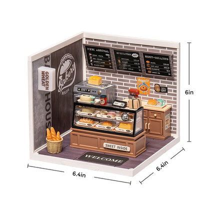 Rolife Super Creator Golden Wheat Bakery Plastic DIY Miniature House Kit - 110 PCS