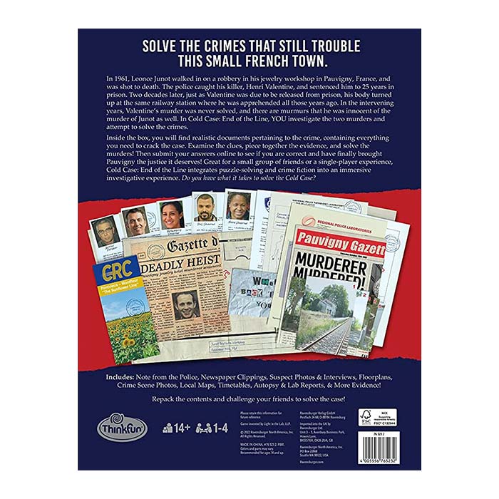 Think Fun Cold Case End of The Line A Murder Mystery Game