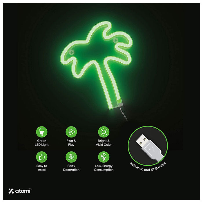 Atomi Smart Neon LED Light I Decorative Wall Art - Green Palm Tree