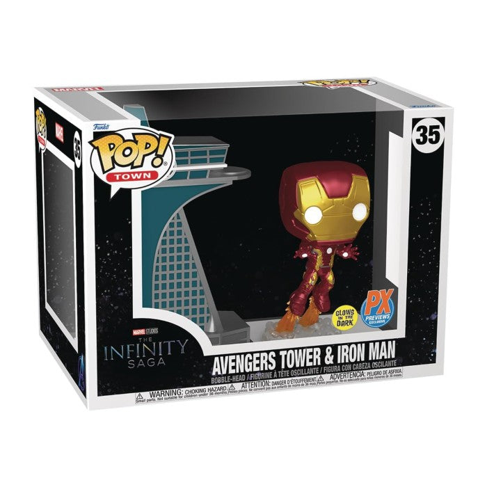 Funko Pop! Town Avengers Tower &amp; Iron Man PX Glow-In-The-Dark