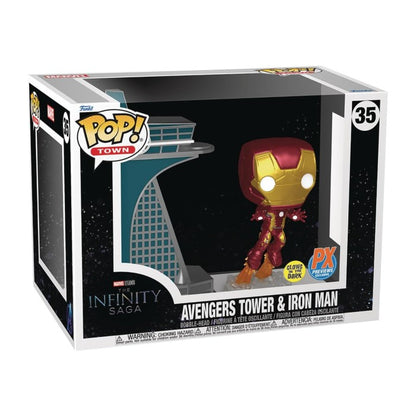 Funko Pop! Town Avengers Tower &amp; Iron Man PX Glow-In-The-Dark