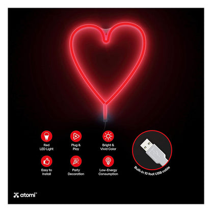 Red Heart Neon LED Light USB Powered