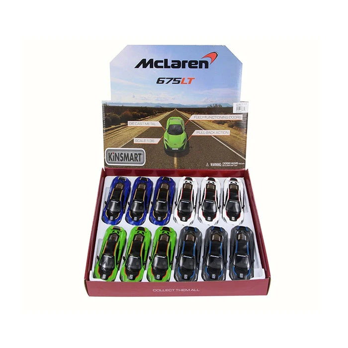 Diecast Car McLaren 675LT Pullback 1:36 Scale With Printing Race Track Toys Single Assorted (Random Pick)
