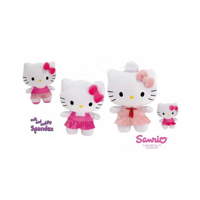 Hello Kitty 13.5 Inch Plush Assorted (Random Pick) Now you can cozy up with Hello Kitty when you bring home this officially licensed Hello Kitty Overall Outfit 12 Inch Plush Figurine. Made from a cotton/poly blend, this cute Hello Kitty Plush Doll features a classic Hello Kitty Overall Outfit character design and measures 12 inches.