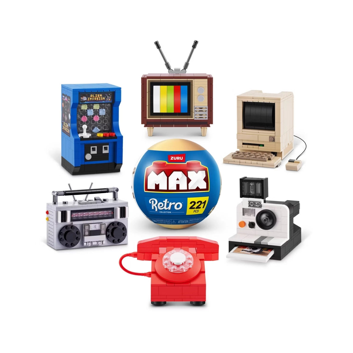 MAX Premium Bricks Retro 15-Piece Buildable Vintage Mini Set