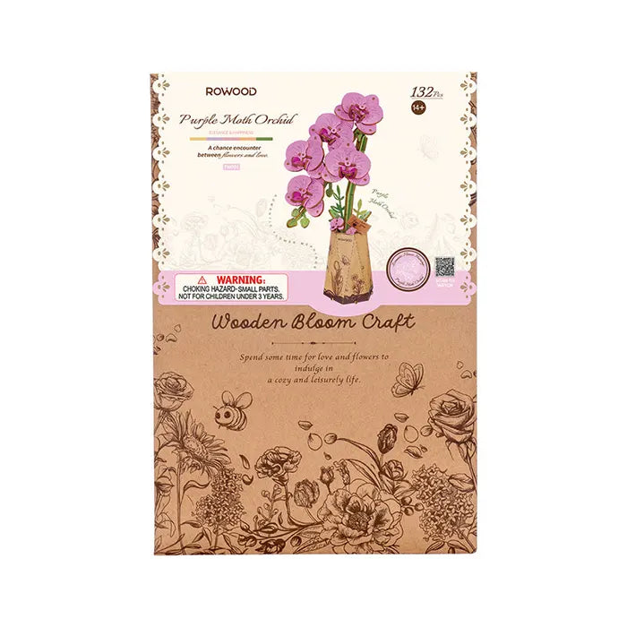 Robotime Purple Moth Orchid DIY Flower 3D Wooden Puzzle