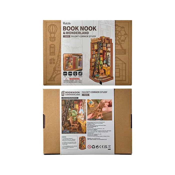 Robotime Silent Corner Study DIY Book Nook Shelf Insert