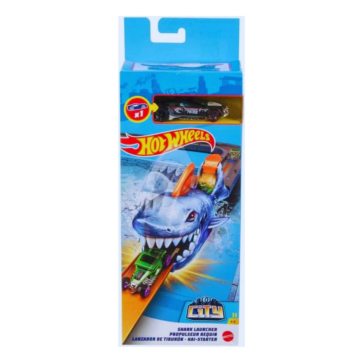 Hot Wheels City Nemesis Launcher Playset – Shark &amp; T-Rex Car Challenge
