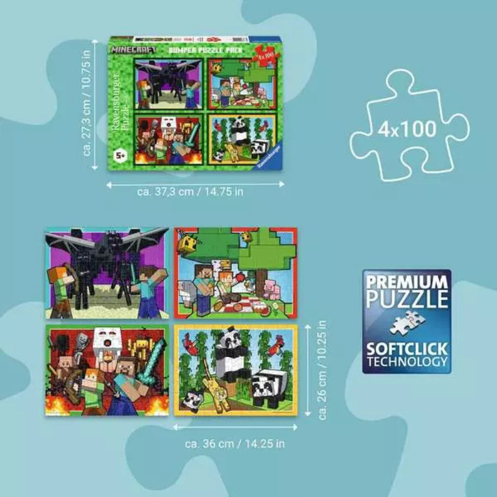 Ravensburger MINECRAFT Realms &amp; Adventures Jigsaw Puzzle 4X100 Pieces