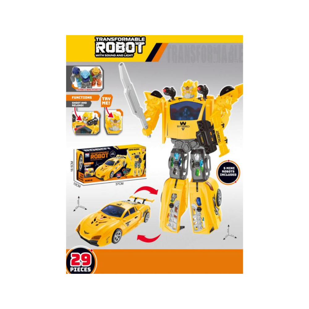 Transforming Robot Car Toy with Light &amp; Sound Effects – 29 Piece Set with Batteries