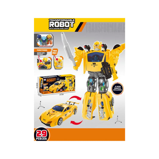 Transforming Robot Car Toy with Light &amp; Sound Effects – 29 Piece Set with Batteries