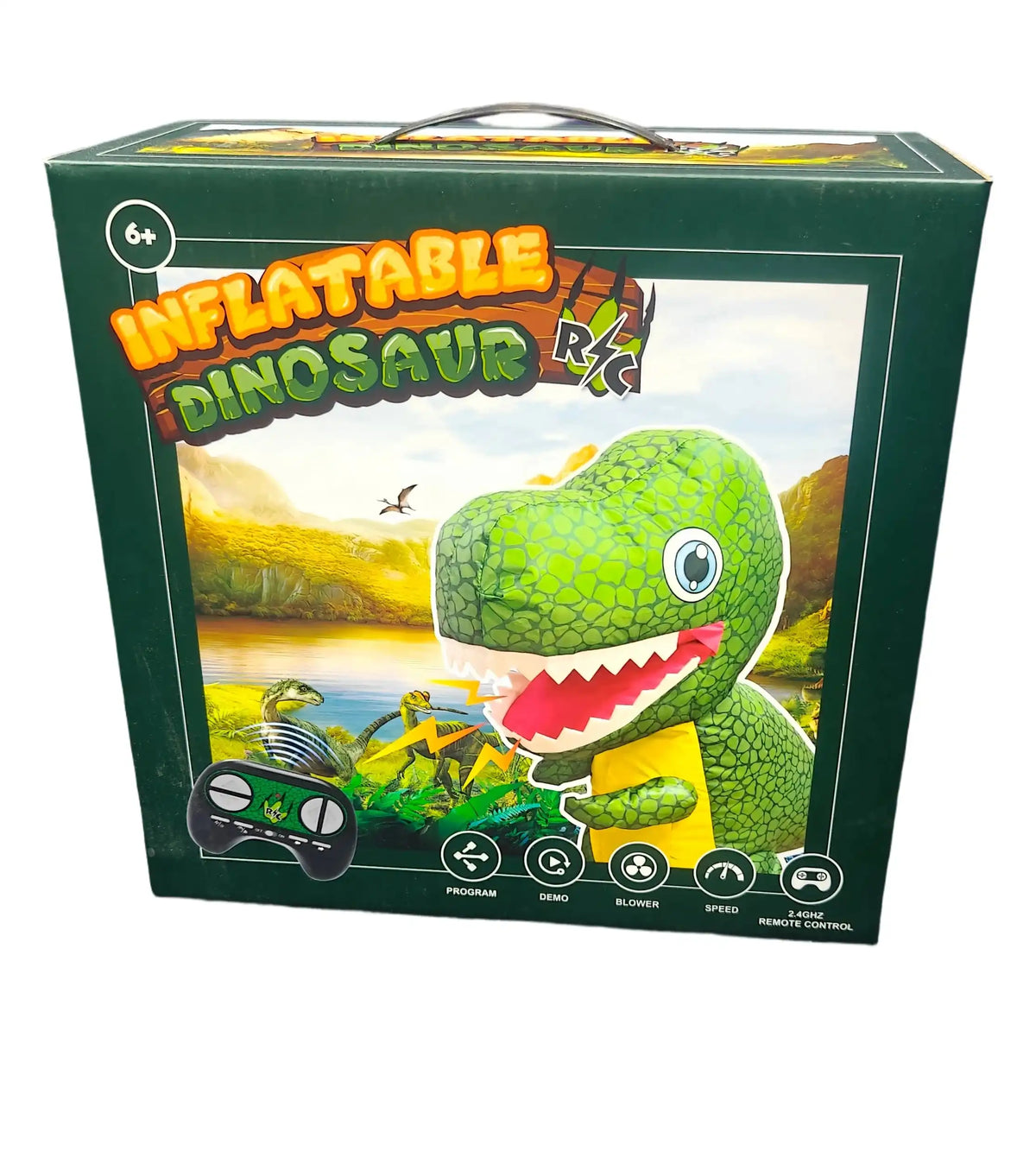 R/C Inflatable Green Dinosaur Toy - Remote Control Walking Dino with Sound &amp; Movement
