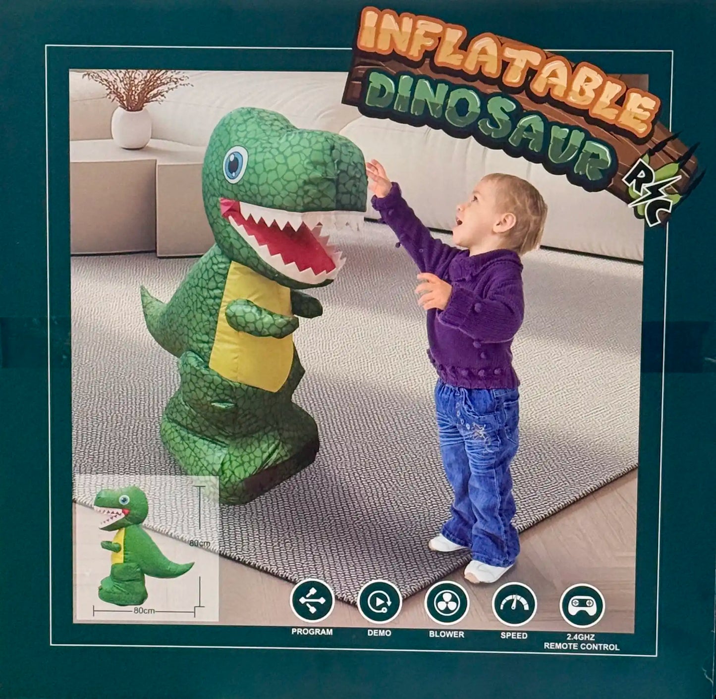 R/C Inflatable Green Dinosaur Toy - Remote Control Walking Dino with Sound &amp; Movement
