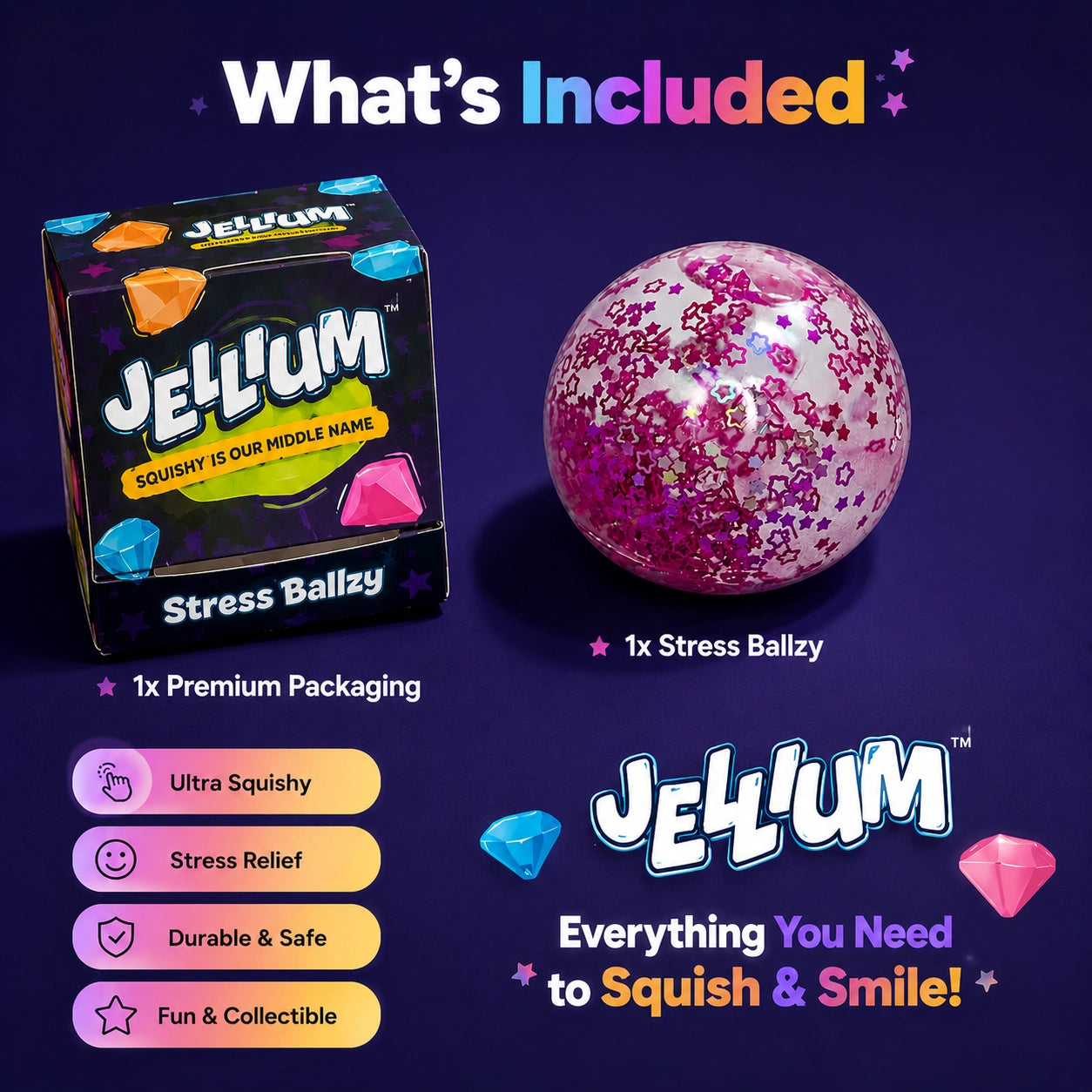 Jellium Stress Ballzy - Assorted Colors (Random Selection)