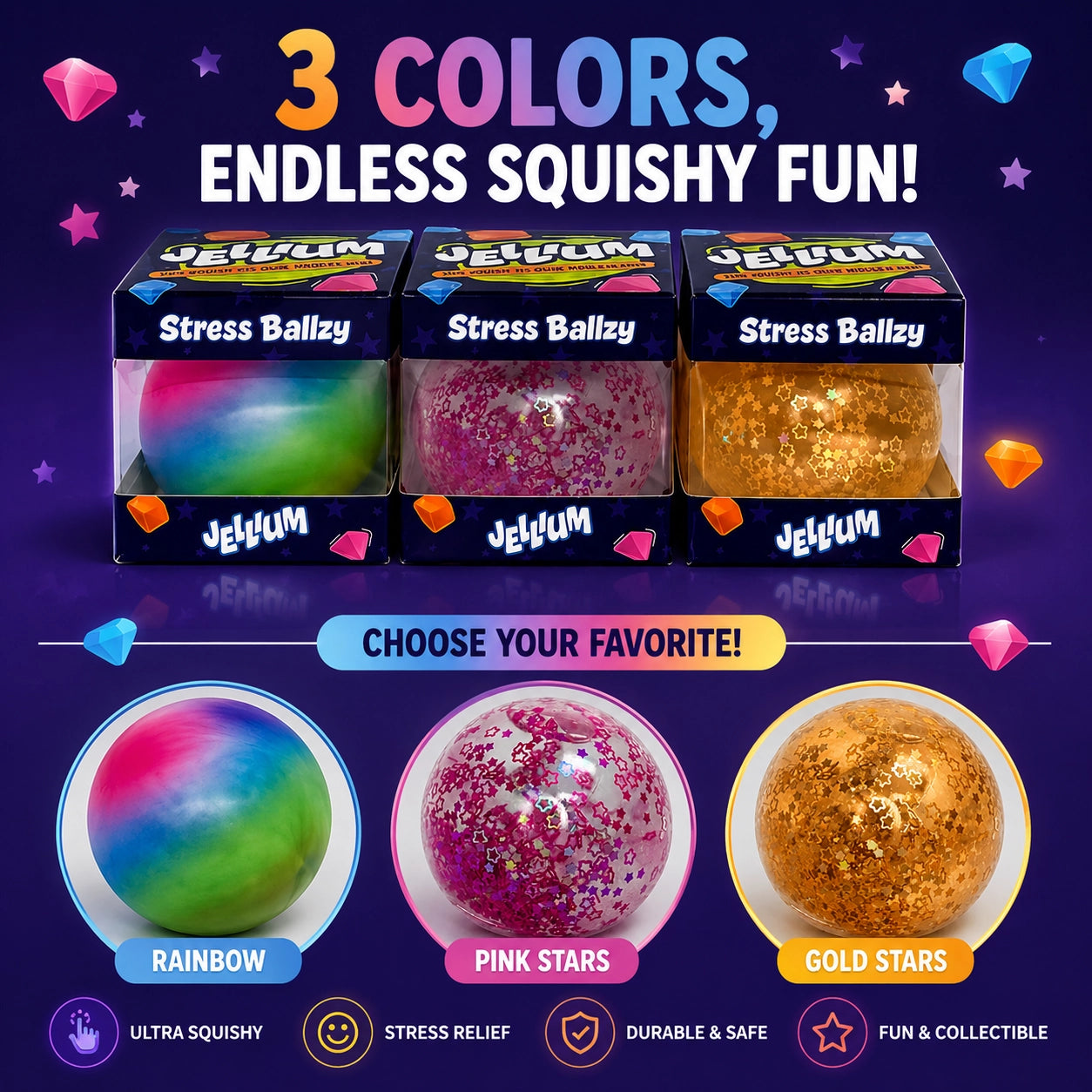 Jellium Stress Ballzy - Assorted Colors (Random Selection)