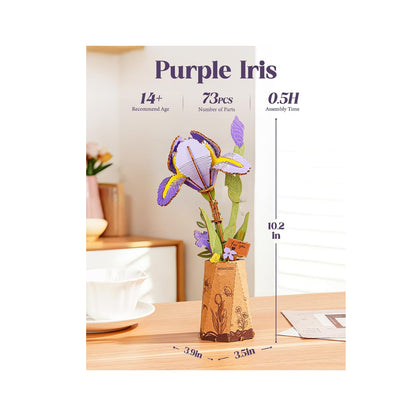 Rowood 3D Wooden Puzzle, Purple Iris