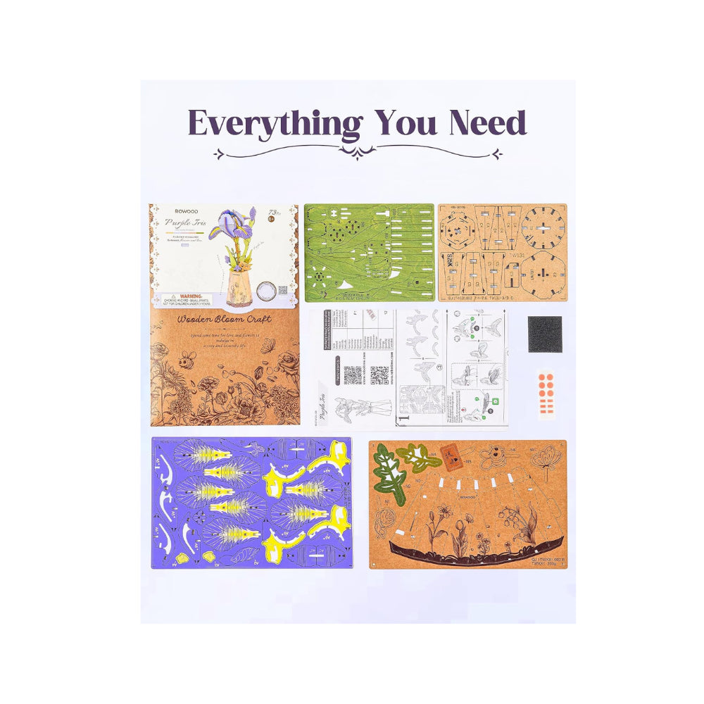 Rowood 3D Wooden Puzzle, Purple Iris
