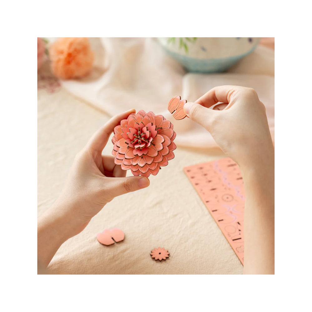 Rowood Pink Dahlia 3D Wooden Puzzle