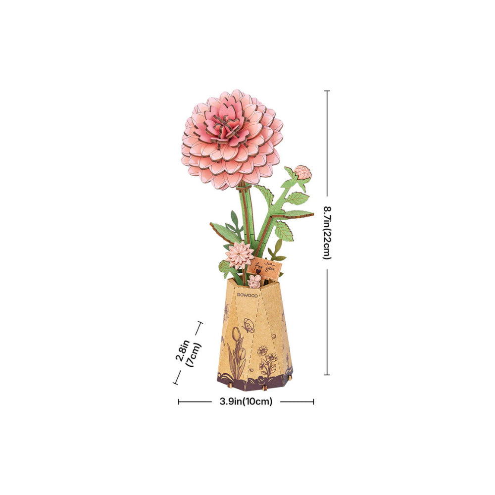 Rowood Pink Dahlia 3D Wooden Puzzle
