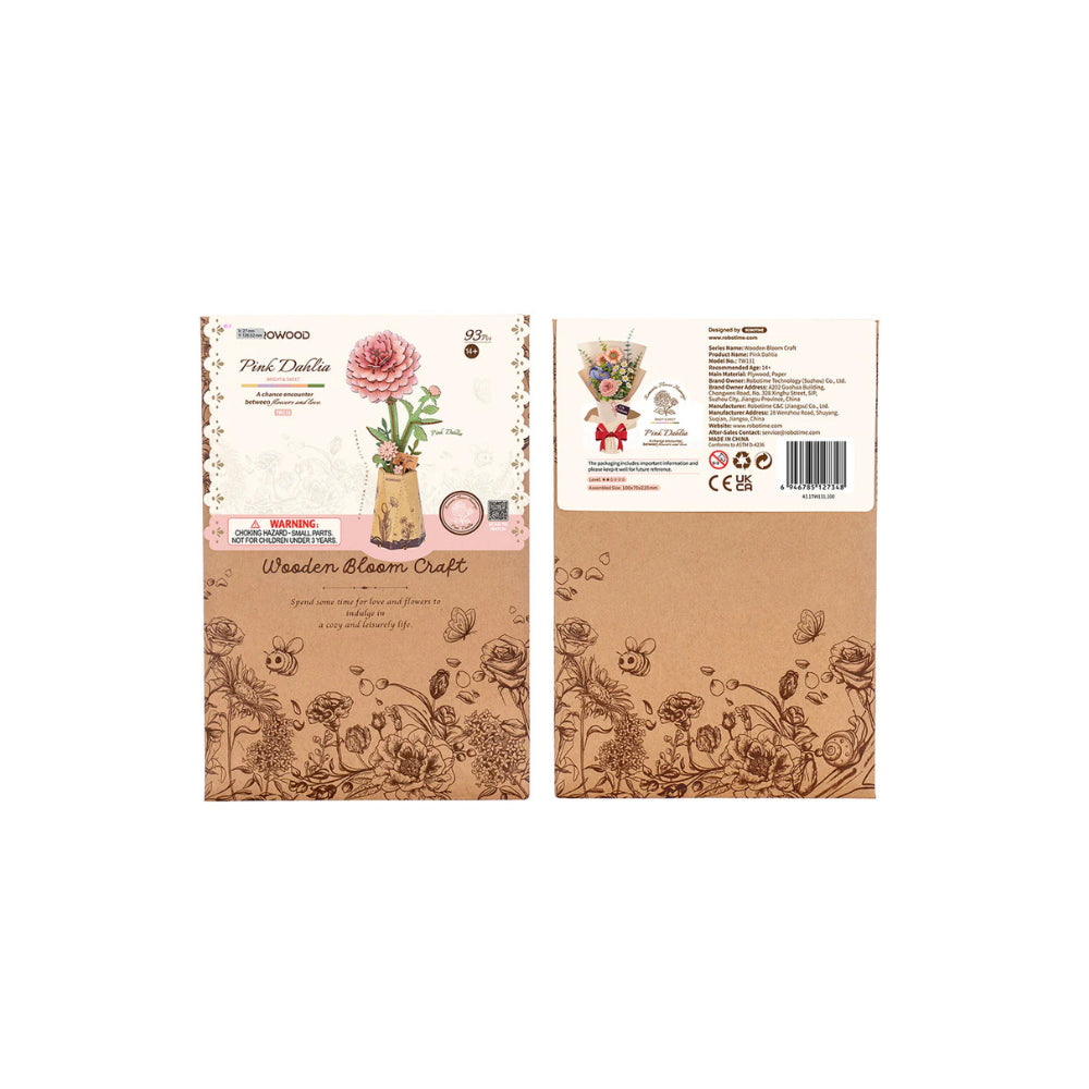 Rowood Pink Dahlia 3D Wooden Puzzle