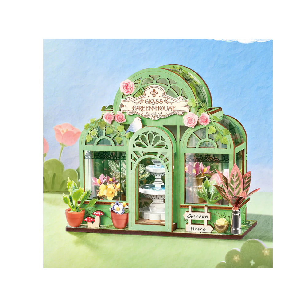 Robotime Rolife Wooden Puzzle Green Fountain Garden DIY Botanical Miniature Model Kit