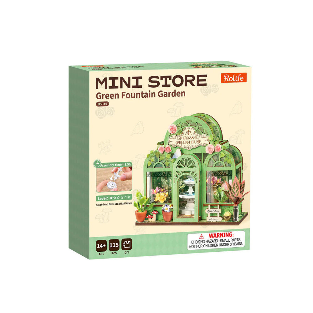 Robotime Rolife Wooden Puzzle Green Fountain Garden DIY Botanical Miniature Model Kit