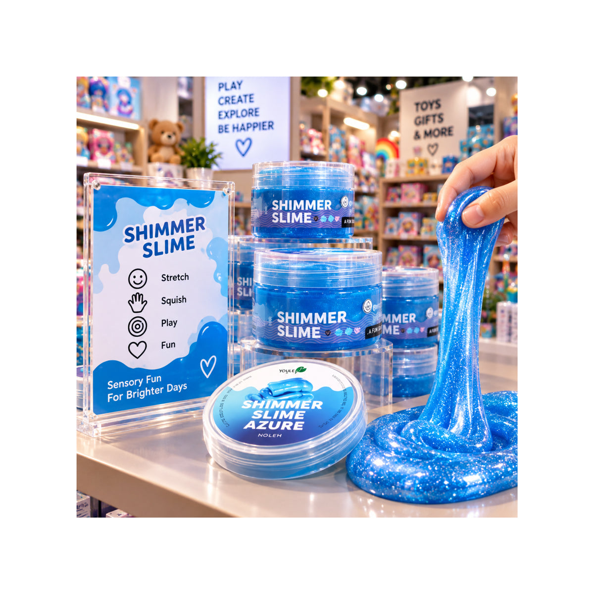 Shimmer Azure Blue Slime - Stretchy Sensory