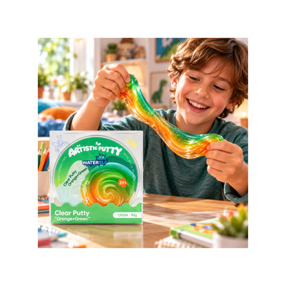 Clear Orange & Green putty Slime - Stretchy Slime