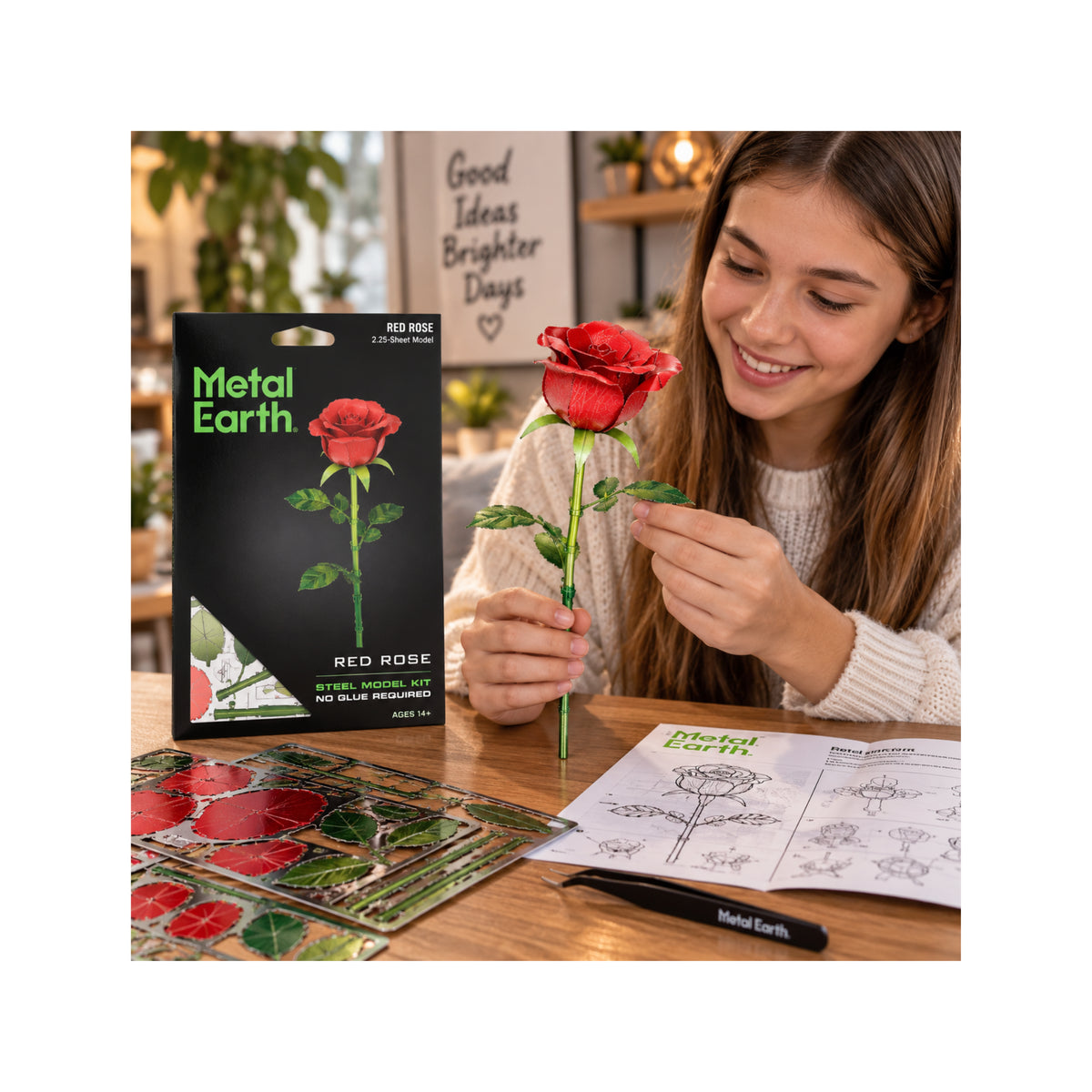 Red Rose Metal Model - Decorative Flower Building Kit