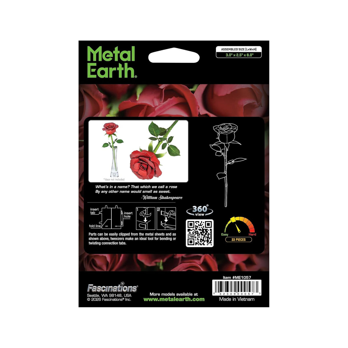 Red Rose Metal Model - Decorative Flower Building Kit