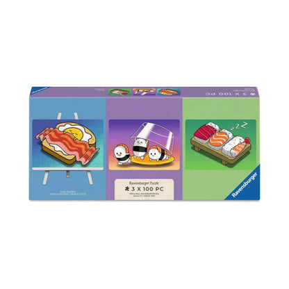 Ravensburger Kawaii Breakfast, Lunch &amp; Dinner Puzzle &amp; Easel Set 3x 100 Piece Mini Jigsaw Puzzles
