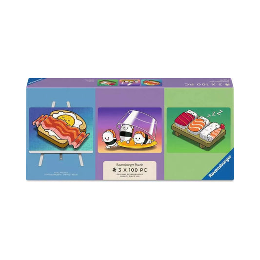 Ravensburger Kawaii Breakfast, Lunch &amp; Dinner Puzzle &amp; Easel Set 3x 100 Piece Mini Jigsaw Puzzles